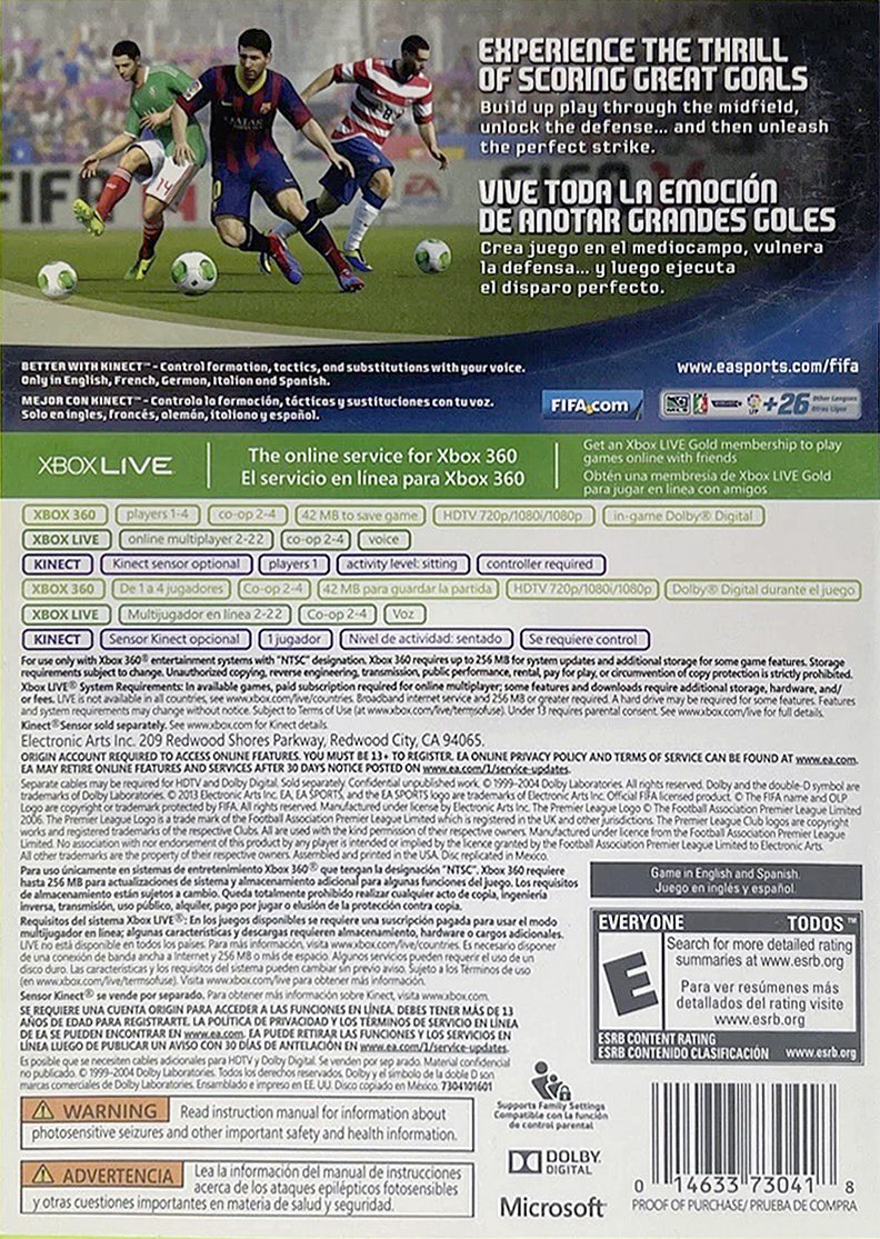 FIFA 14 | Xbox 360 | back cover 1 | Region: North America | Source: LaunchBox