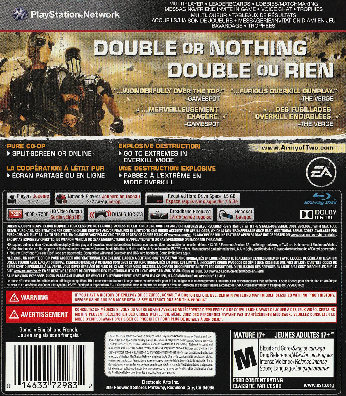 
Army of Two: The Devil's Cartel | PlayStation 3 | back cover 1