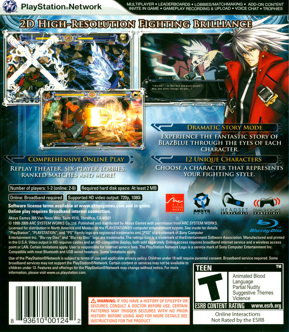 BlazBlue: Calamity Trigger | PlayStation 3 | back cover 1 | Region: North America | Source: LaunchBox