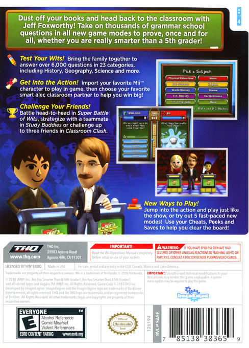 Are You Smarter Than a 5th Grader? Back to School | Wii | back cover 1