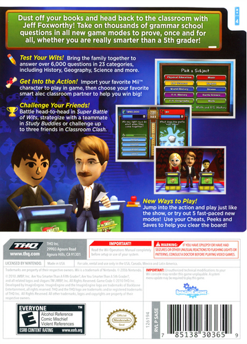 
Are You Smarter Than a 5th Grader? Back to School | Wii | back cover 1