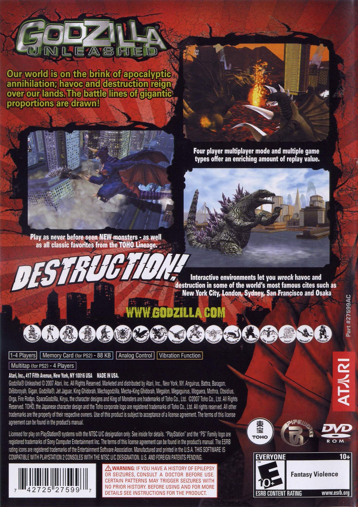 
Godzilla: Unleashed | PlayStation 2 | back cover 1