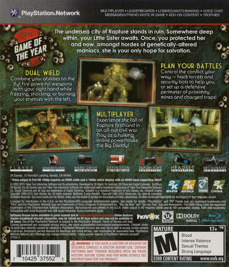 
BioShock 2 | PlayStation 3 | back cover 1 | Region: North America | Source: LaunchBox