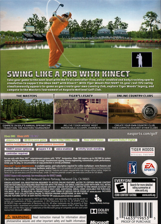 
Tiger Woods PGA Tour 13 [Masters Collector's Edition] | Xbox 360 | back cover 1 | Region: North America | Source: LaunchBox