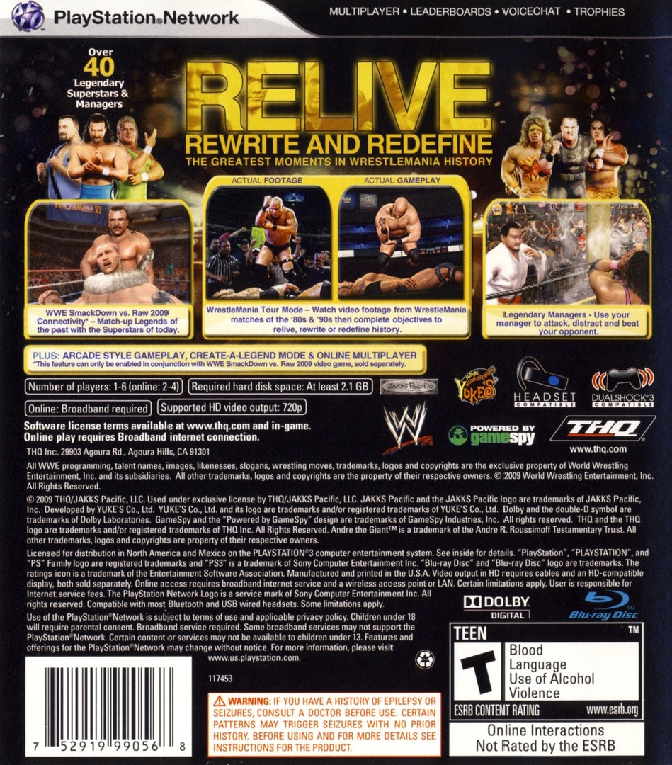 
WWE Legends of WrestleMania | PlayStation 3 | back cover 1 | Region: North America | Source: LaunchBox