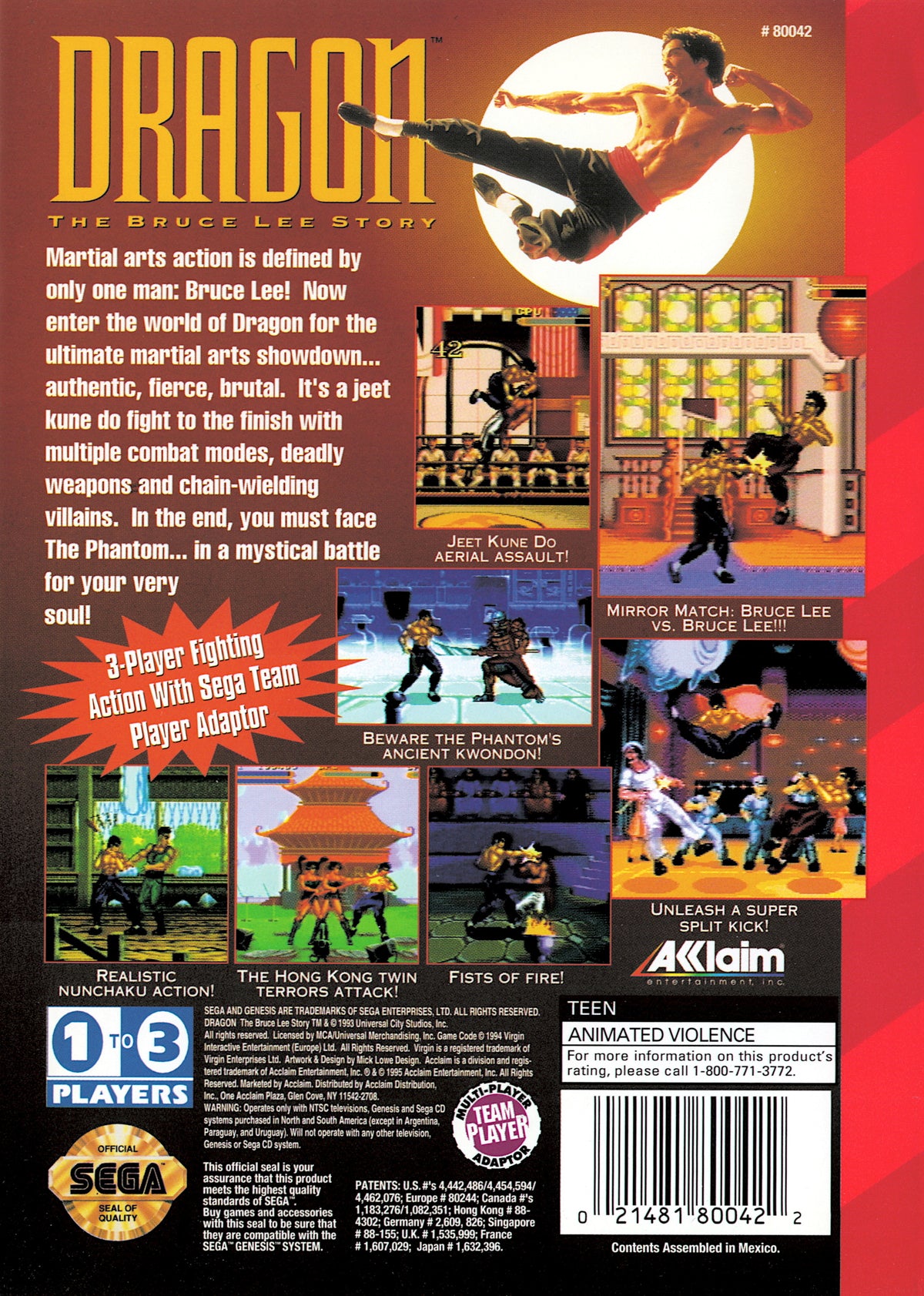 Dragon: The Bruce Lee Story | Genesis | back cover 1