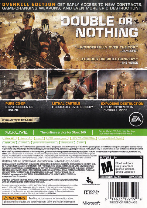 Army of Two: The Devil's Cartel | Xbox 360 | back cover 1 | region=North America | launchbox-920e9baed35b | source=LaunchBox