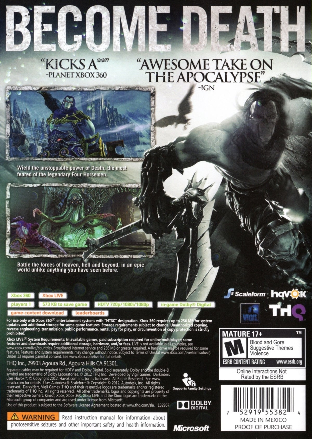 
Darksiders II | Xbox 360 | back cover 1 | Region: North America | Source: LaunchBox