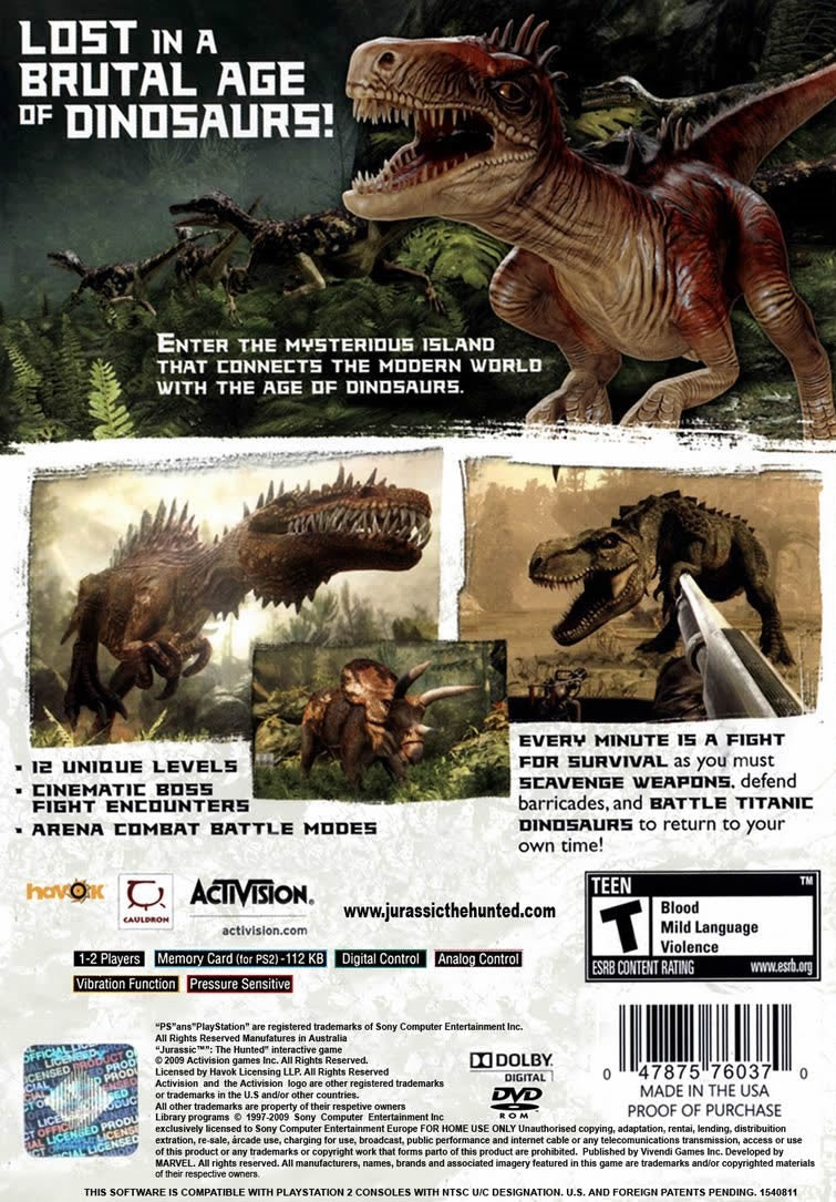 
Jurassic: The Hunted | PlayStation 2 | back cover 1 | Region: North America | Source: LaunchBox