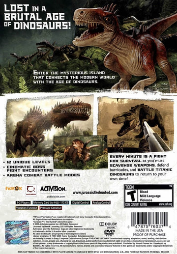
Jurassic: The Hunted | PlayStation 2 | back cover 1 | Region: North America | Source: LaunchBox