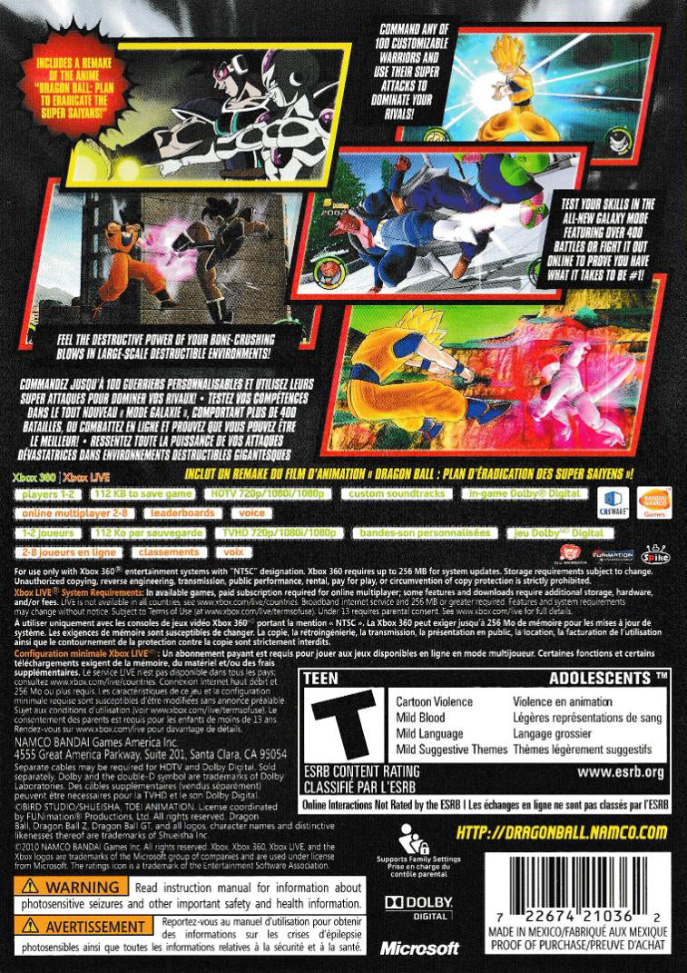 
Dragon Ball: Raging Blast 2 | Xbox 360 | back cover 1 | Region: North America | Source: LaunchBox