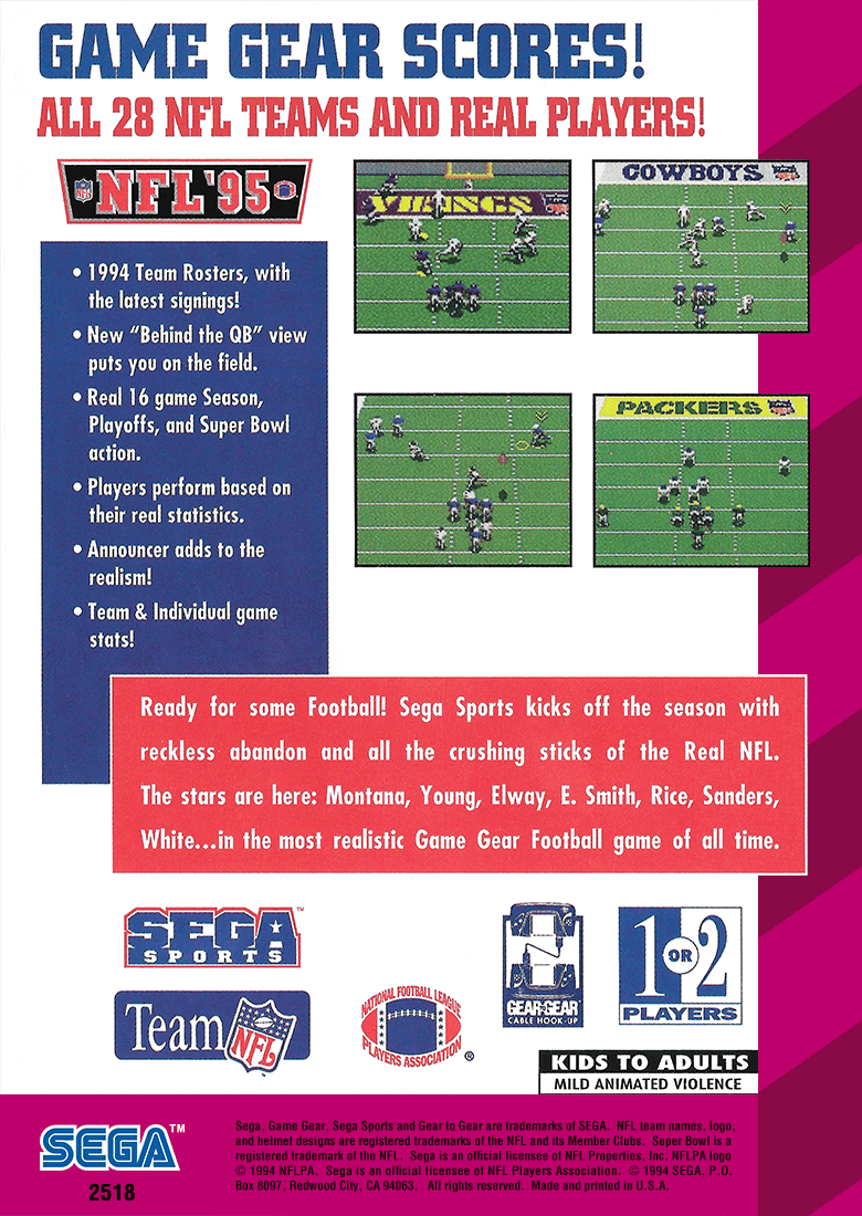 
NFL '95 | Game Gear | back cover 1