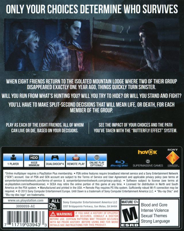
Until Dawn | PlayStation 4 | back cover 1