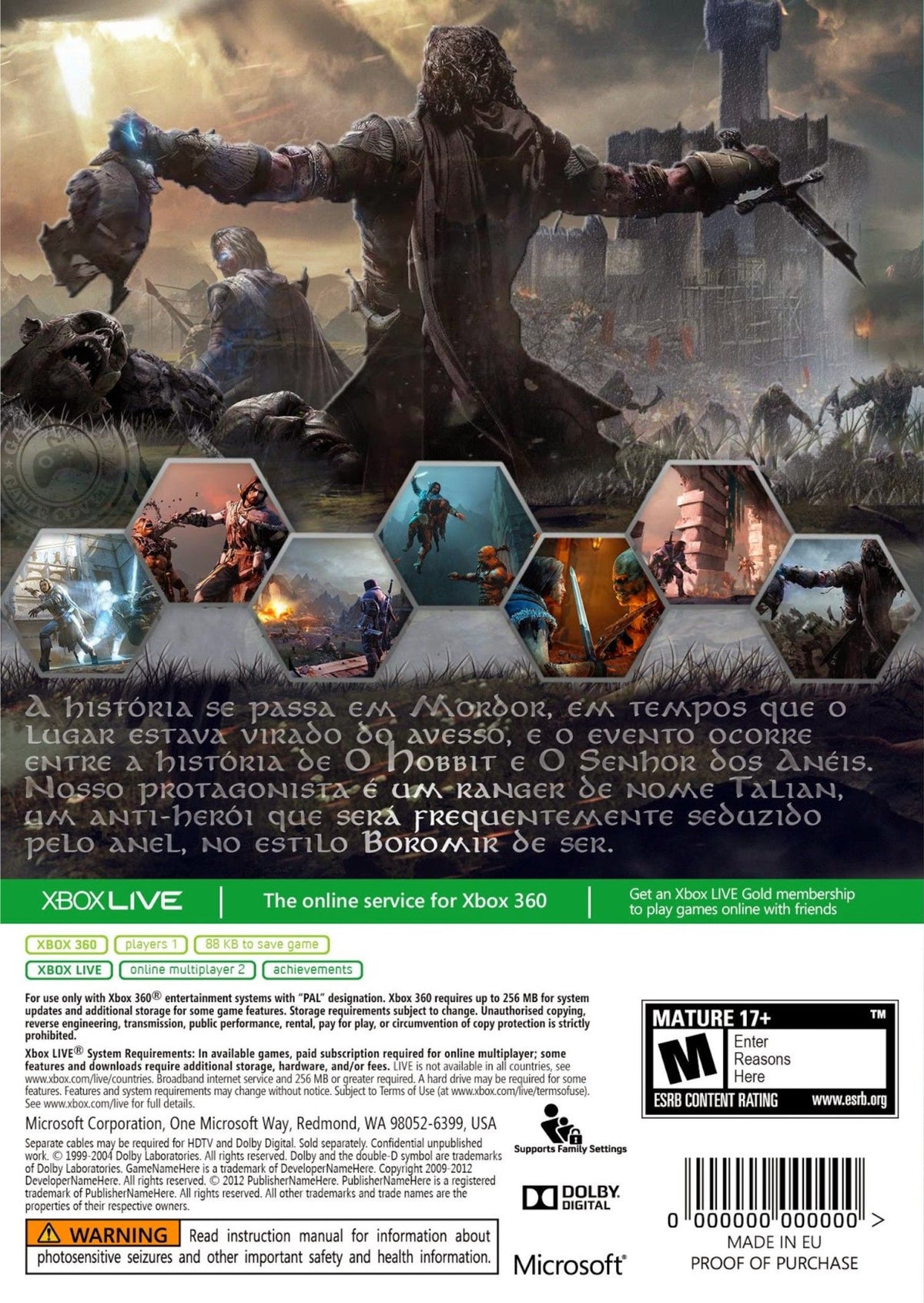 
Middle-Earth: Shadow of Mordor | Xbox 360 | back cover 1 | Region: North America | Source: LaunchBox