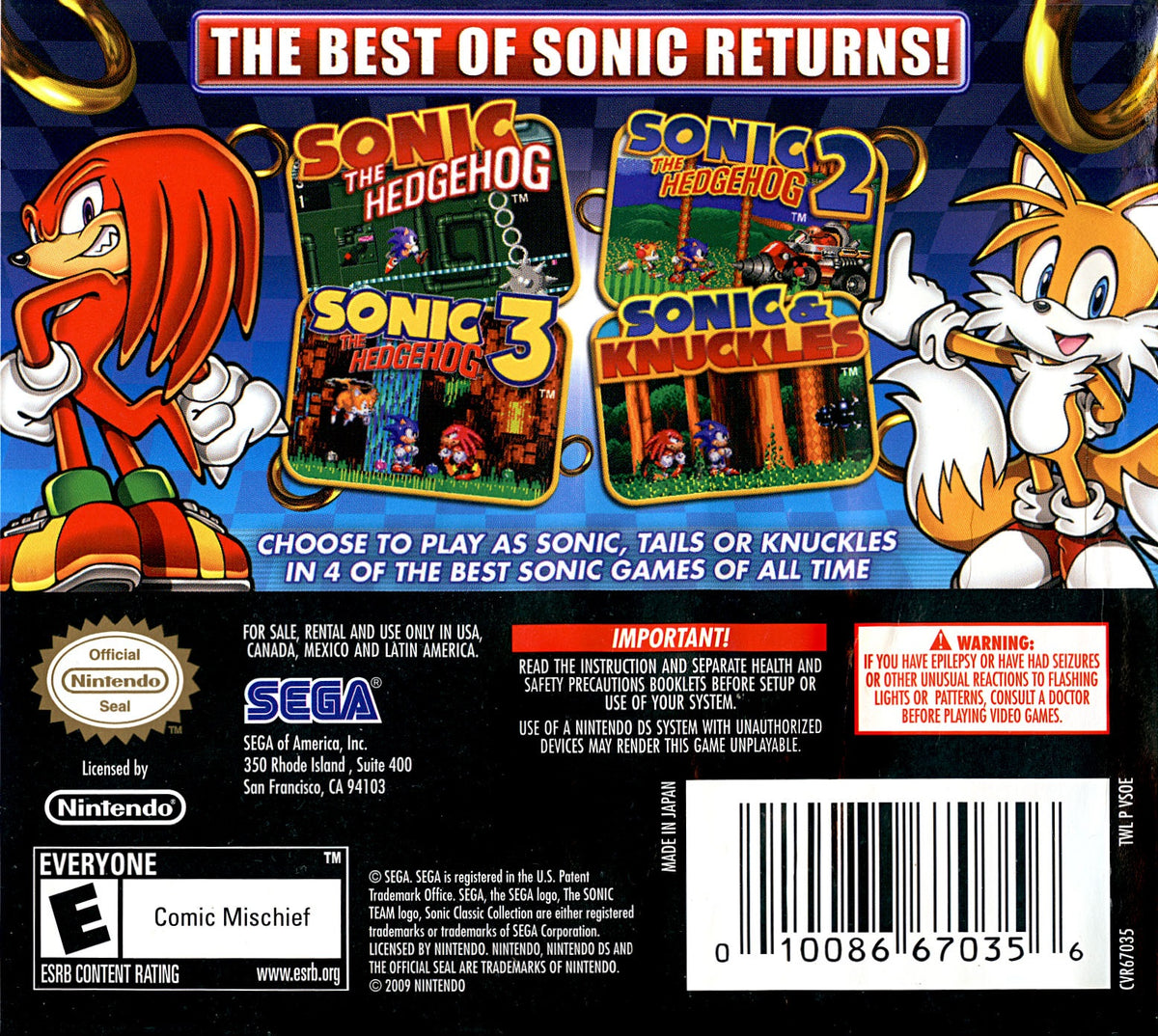 
Sonic Classic Collection | Nintendo DS | back cover 1