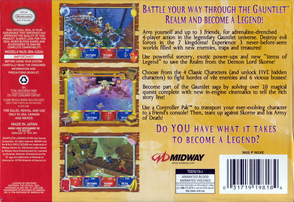 
Gauntlet Legends | Nintendo 64 | back cover 1