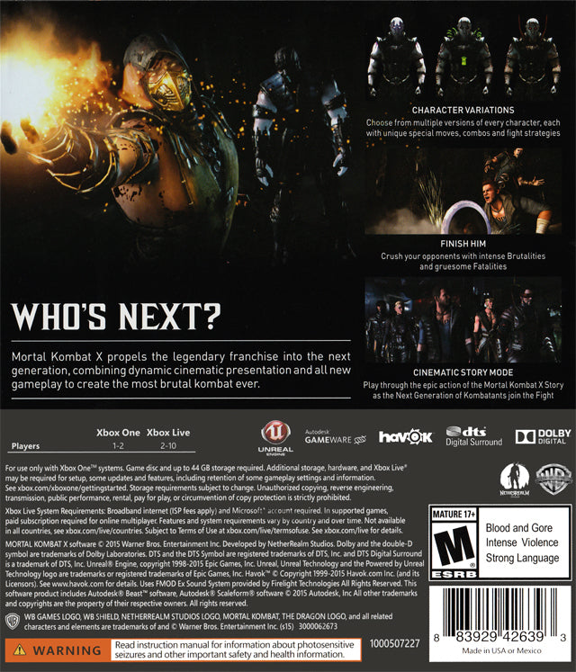 
Mortal Kombat X | Xbox One | back cover 1