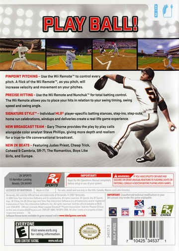 
Major League Baseball 2K9 | Wii | back cover 1