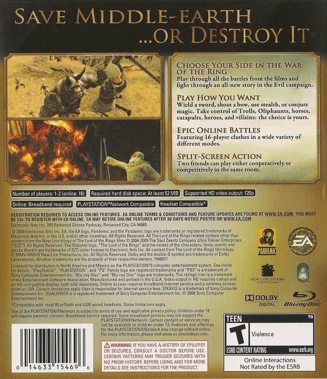 The Lord of the Rings: Conquest | PlayStation 3 | back cover 1