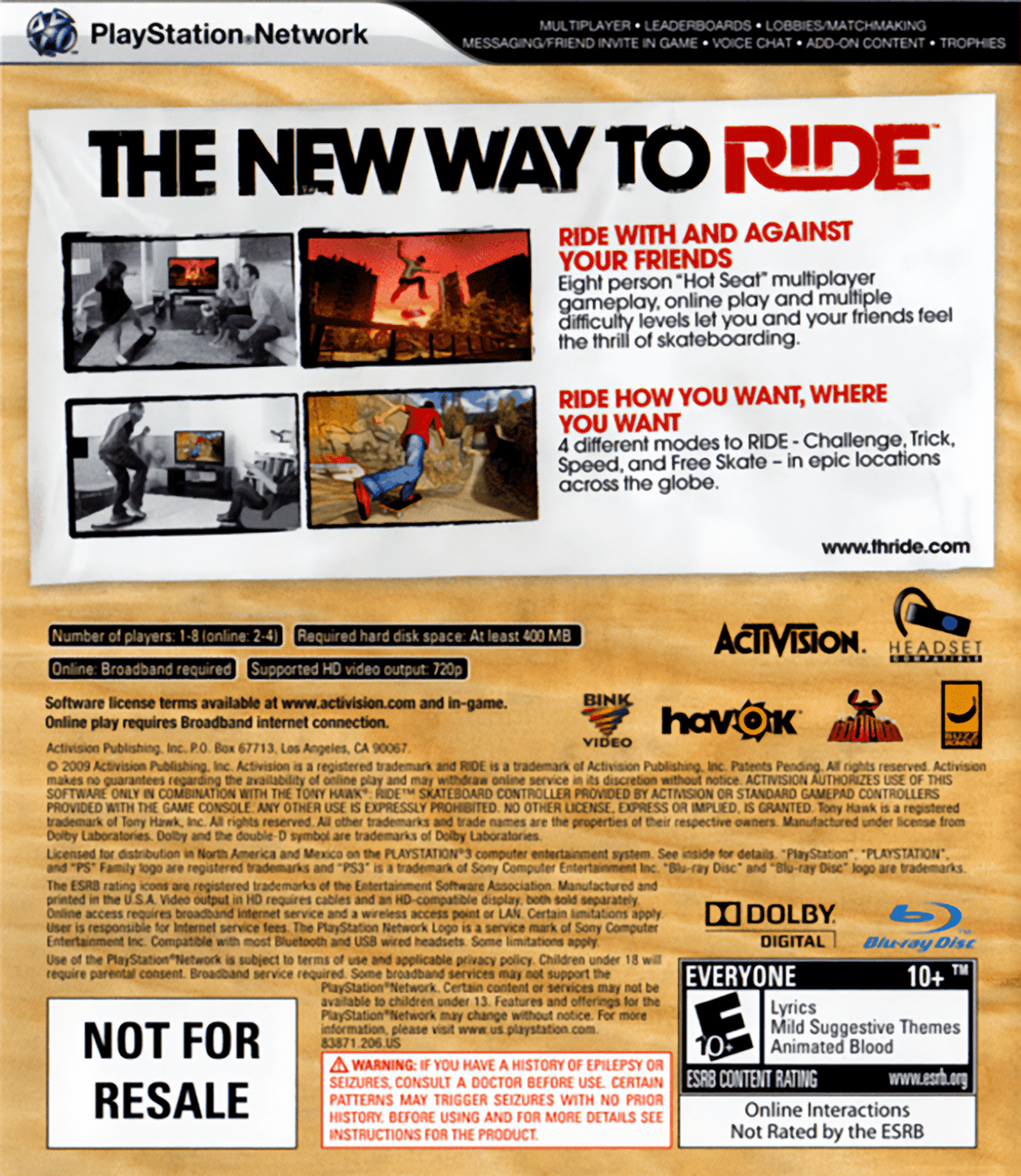Tony Hawk: Ride | PlayStation 3 | back cover 1 | Region: North America | Source: LaunchBox