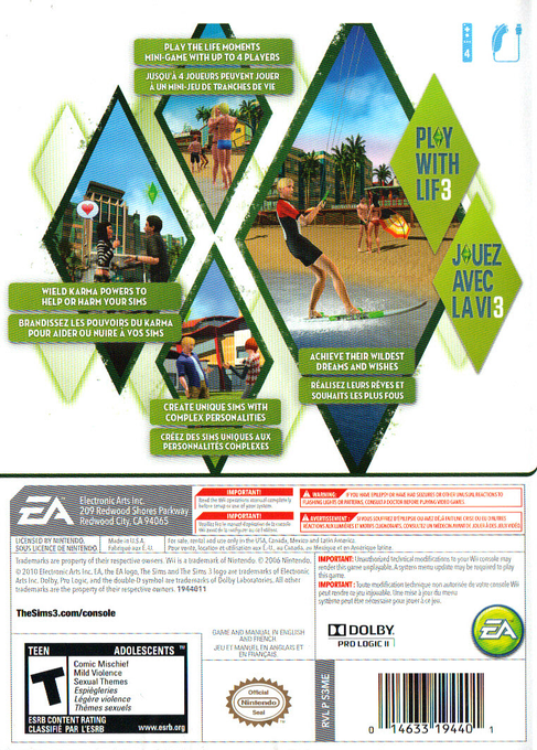 The Sims 3 | Wii | back cover 1