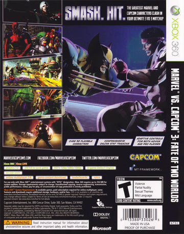 
Marvel vs. Capcom 3: Fate of Two Worlds | Xbox 360 | back cover 1 | Region: North America | Source: LaunchBox