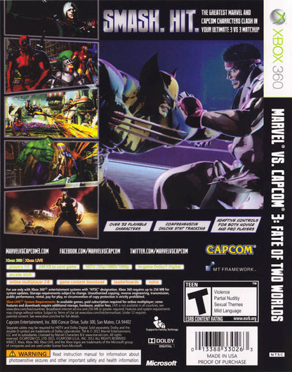 
Marvel vs. Capcom 3: Fate of Two Worlds | Xbox 360 | back cover 1 | Region: North America | Source: LaunchBox