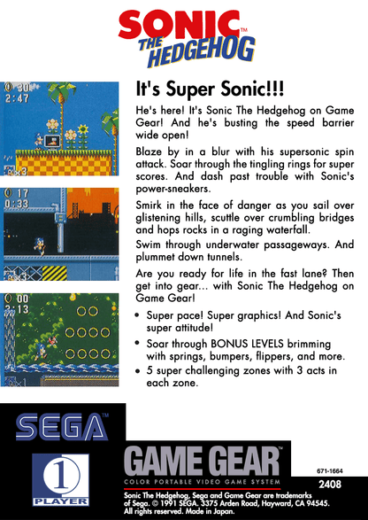 
Sonic the Hedgehog | Game Gear | back cover 1