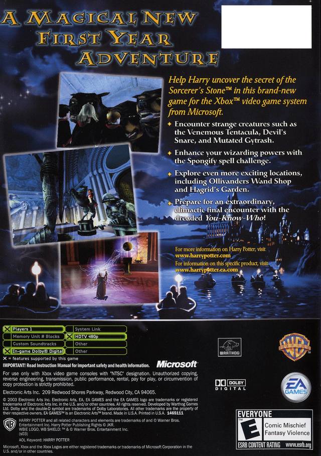 Harry Potter and the Sorcerer's Stone | Xbox | back cover 1