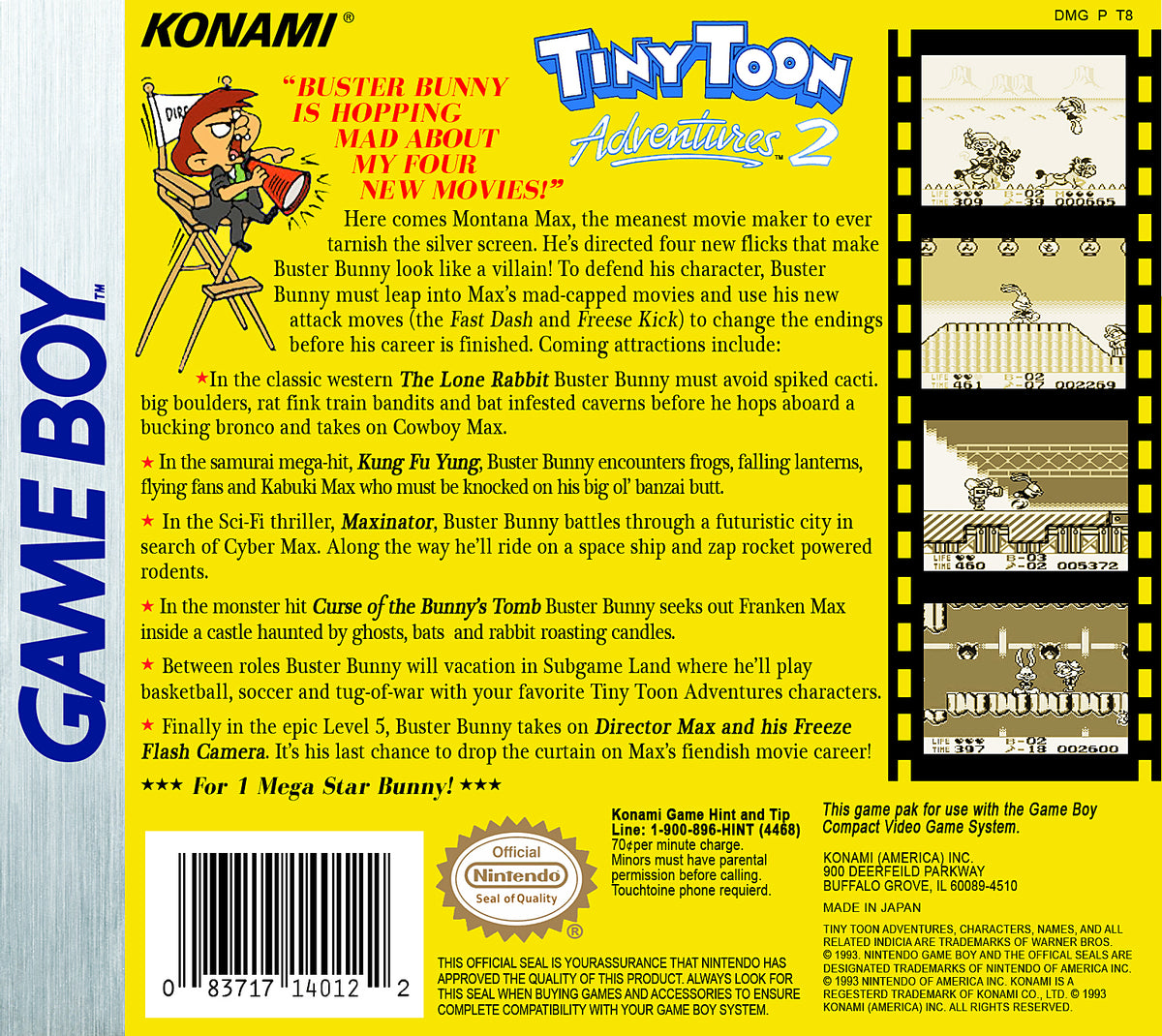 Tiny Toon Adventures 2: Montana's Movie Madness | Game Boy | back cover 1