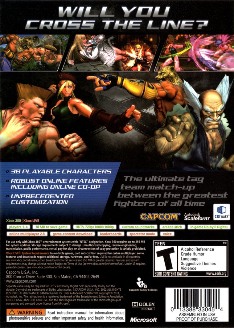 
Street Fighter X Tekken | Xbox 360 | back cover 1 | Region: North America | Source: LaunchBox