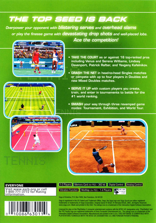 
SEGA Sports Tennis | PlayStation 2 | back cover 1 | Region: North America | Source: LaunchBox