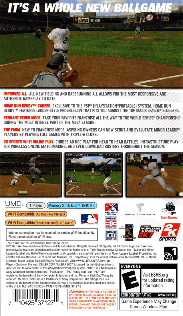 
Major League Baseball 2K7 | PSP | back cover 1 | Region: North America | Source: LaunchBox