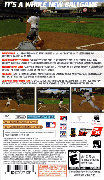 
Major League Baseball 2K7 | PSP | back cover 1 | Region: North America | Source: LaunchBox