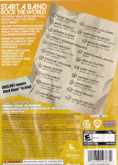 
Rock Band: Country Track Pack | Xbox 360 | back cover 1 | Region: North America | Source: LaunchBox