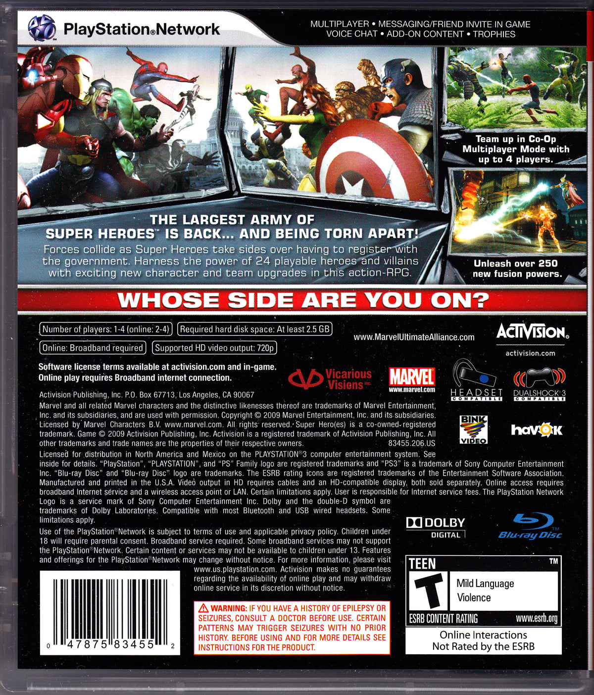 Marvel Ultimate Alliance 2 | PlayStation 3 | back cover 1 | Region: North America | Source: LaunchBox