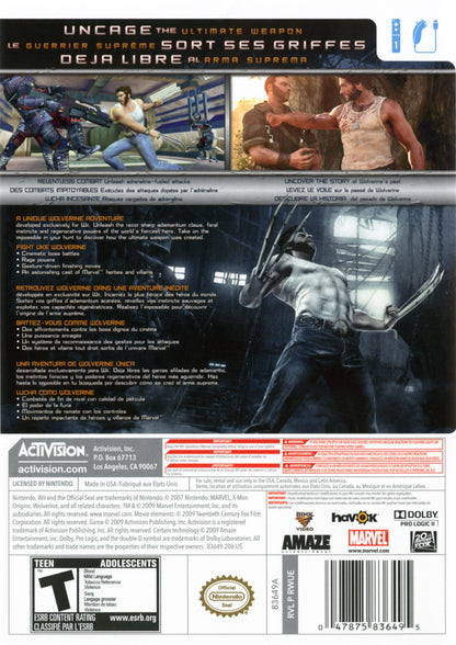 
X-Men Origins: Wolverine | Wii | back cover 1 | Region: North America | Source: LaunchBox