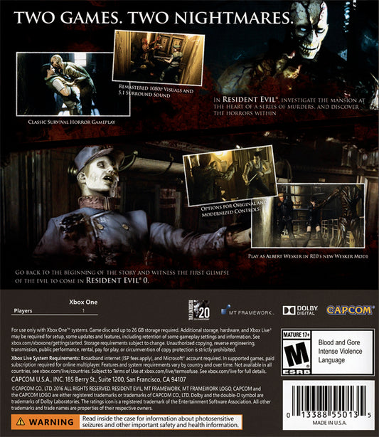 
Resident Evil: Origins Collection | Xbox One | back cover 1 | Region: North America | Source: LaunchBox