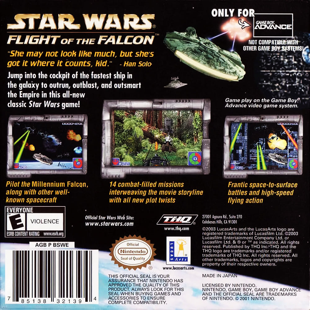 Star Wars: Flight of the Falcon | Game Boy Advance | back cover 1
