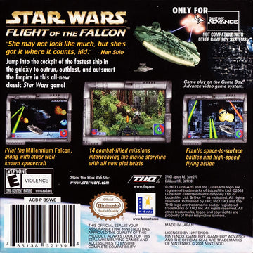 
Star Wars: Flight of the Falcon | Game Boy Advance | back cover 1