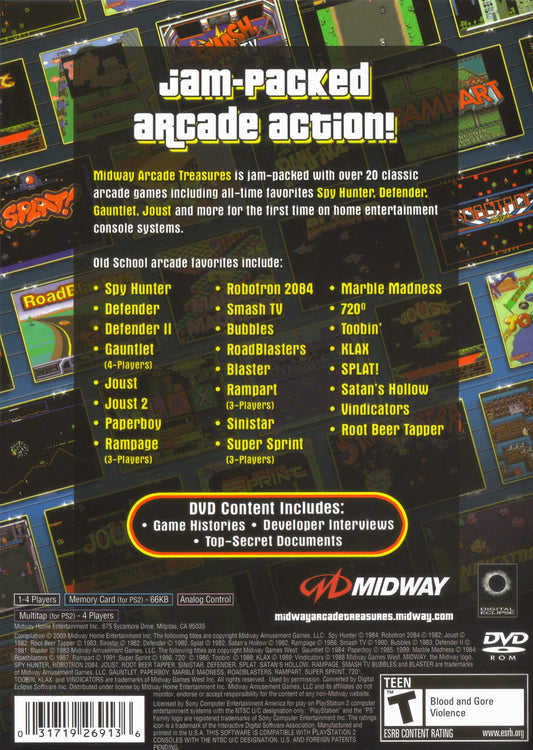 
Midway Arcade Treasures 1 | PlayStation 2 | back cover 1 | Region: North America | Source: LaunchBox