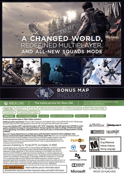 
Call of Duty: Ghosts | Xbox 360 | back cover 1 | Region: North America | Source: LaunchBox
