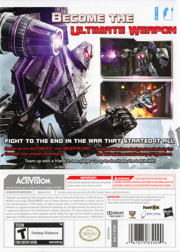 
Transformers: Cybertron Adventures | Wii | back cover 1