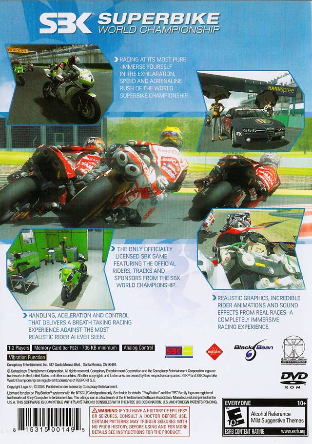 SBK: Superbike World Championship | PlayStation 2 | back cover 1 | Region: North America | Source: LaunchBox