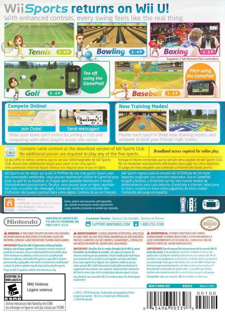 Wii Sports Club | Wii U | back cover 1