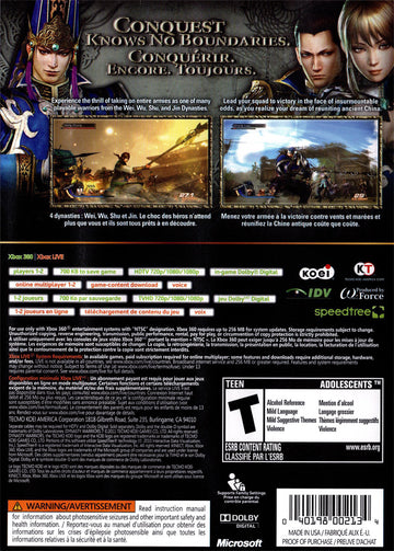 
Dynasty Warriors 7 | Xbox 360 | back cover 1 | Region: North America | Source: LaunchBox