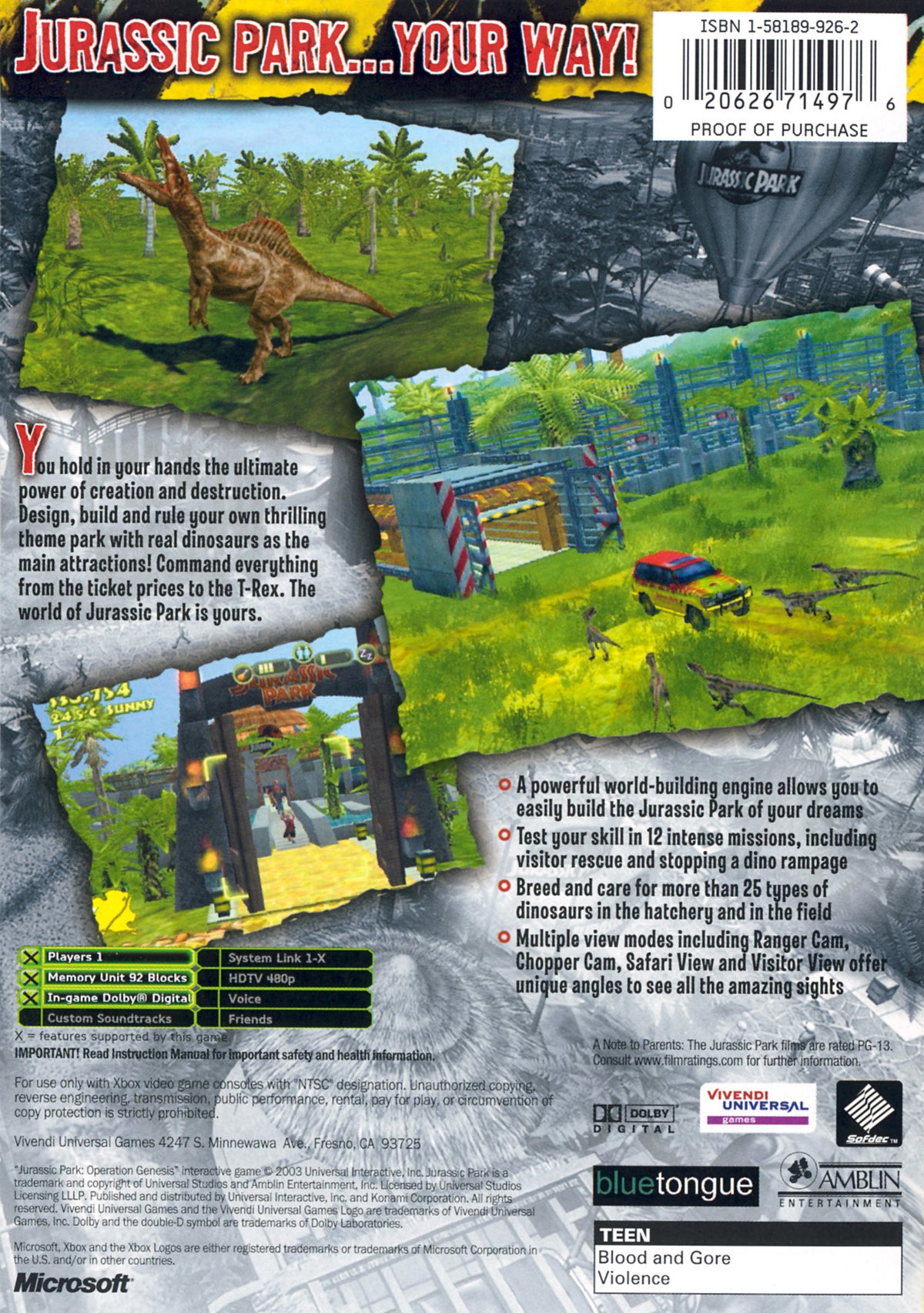 Jurassic Park: Operation Genesis | Xbox | back cover 1