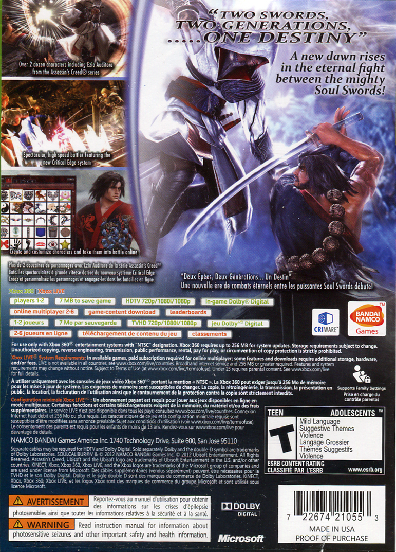 SoulCalibur V | Xbox 360 | back cover 1 | Region: North America | Source: LaunchBox