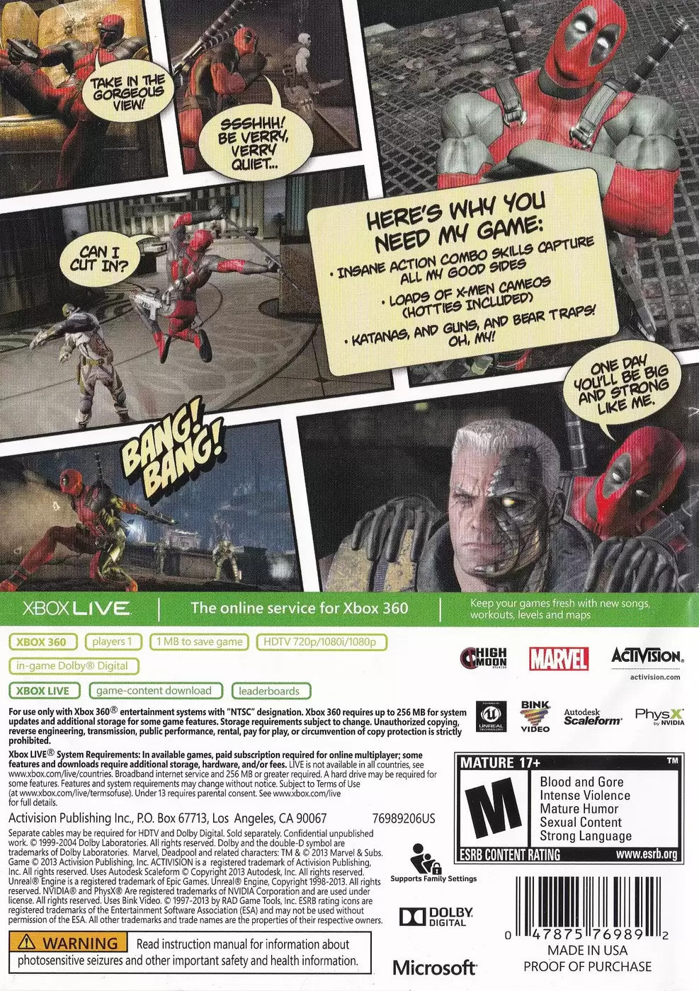 Deadpool | Xbox 360 | back cover 1