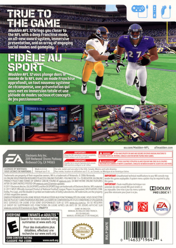 
Madden NFL 12 | Wii | back cover 1